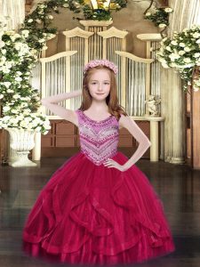 Perfect Scoop Sleeveless Lace Up Kids Formal Wear Hot Pink Tulle