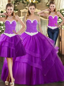 Organza Sweetheart Sleeveless Lace Up Appliques Quinceanera Gown in Purple