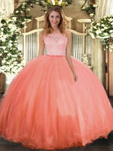 Graceful Floor Length Ball Gowns Sleeveless Orange Red Sweet 16 Dress Clasp Handle