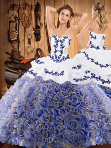 Multi-color Quinceanera Gown Military Ball and Sweet 16 and Quinceanera with Embroidery Strapless Sleeveless Sweep Train Lace Up