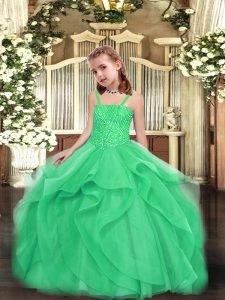 Turquoise Pageant Gowns For Girls Party and Sweet 16 and Quinceanera and Wedding Party with Beading and Ruffles Straps Sleeveless Lace Up