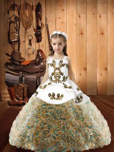 Multi-color Sleeveless Embroidery Floor Length Little Girls Pageant Dress