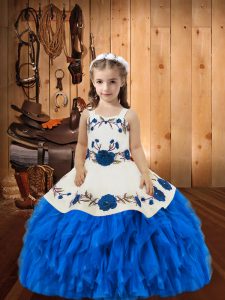 Elegant Ball Gowns Sleeveless Blue Little Girls Pageant Gowns Lace Up