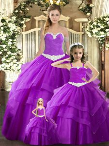 Dramatic Floor Length Ball Gowns Sleeveless Purple 15 Quinceanera Dress Lace Up