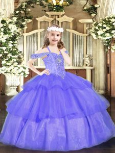 Floor Length Ball Gowns Sleeveless Lavender Little Girl Pageant Dress Lace Up