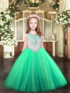 Pretty Scoop Sleeveless Pageant Dress Wholesale Floor Length Beading Turquoise Tulle