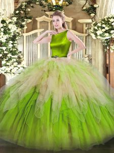 Multi-color Clasp Handle Quinceanera Gowns Ruffles Sleeveless Floor Length