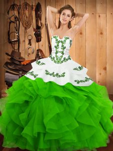 Dazzling Embroidery and Ruffles Quinceanera Dress Green Lace Up Sleeveless Floor Length