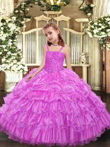 Latest Lilac Straps Lace Up Beading and Ruffled Layers and Pick Ups Winning Pageant Gowns Sleeveless