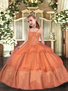 Orange Sleeveless Organza Lace Up Pageant Dress for Party and Sweet 16 and Quinceanera and Wedding Party