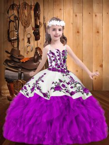 Perfect Floor Length Ball Gowns Sleeveless Purple Little Girl Pageant Gowns Lace Up