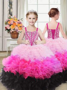 Low Price Multi-color Straps Lace Up Beading and Ruffles Pageant Gowns For Girls Sleeveless
