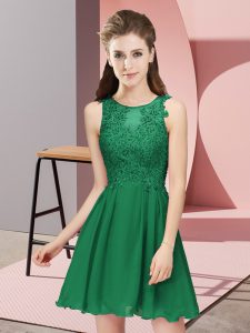 Decent Dark Green Sleeveless Mini Length Appliques Zipper Quinceanera Dama Dress