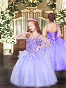 Admirable Floor Length Ball Gowns Sleeveless Lavender Pageant Gowns For Girls Lace Up