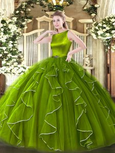 Floor Length Ball Gowns Sleeveless Olive Green 15 Quinceanera Dress Clasp Handle