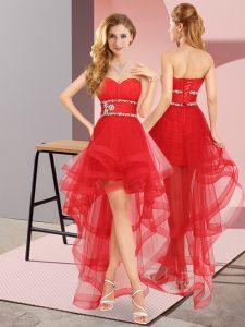 Red Sweetheart Lace Up Beading Quinceanera Dama Dress Sleeveless