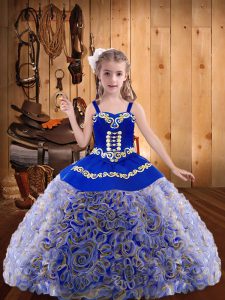 Multi-color Ball Gowns Embroidery and Ruffles Custom Made Pageant Dress Lace Up Fabric With Rolling Flowers Sleeveless Floor Length