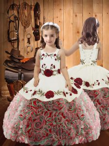 Multi-color Sleeveless Fabric With Rolling Flowers Lace Up Child Pageant Dress for Sweet 16 and Quinceanera
