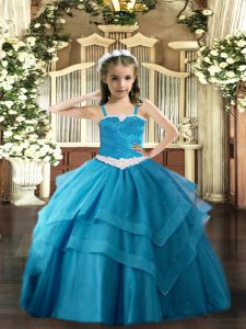 Sleeveless Appliques and Ruffled Layers Lace Up Kids Formal Wear