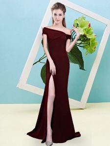 Sleeveless Elastic Woven Satin Floor Length Zipper Dama Dress for Quinceanera in Brown with Ruching