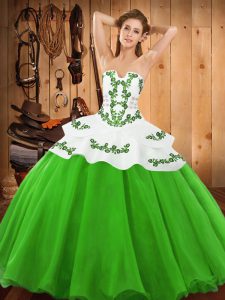 Sweet Strapless Sleeveless Lace Up Sweet 16 Dress Green Satin and Organza