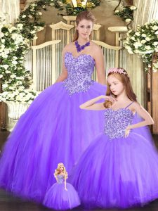 Custom Designed Sweetheart Sleeveless Quinceanera Gowns Floor Length Beading Eggplant Purple Tulle