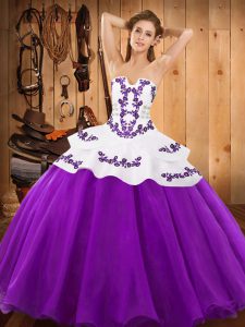 Sleeveless Floor Length Embroidery Lace Up Quinceanera Dresses with Eggplant Purple