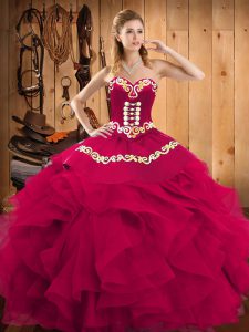 Fantastic Fuchsia Lace Up Sweet 16 Quinceanera Dress Embroidery and Ruffles Sleeveless Floor Length