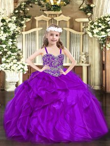 Floor Length Purple Little Girls Pageant Dress Wholesale Straps Sleeveless Lace Up