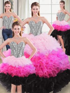 New Arrival Multi-color Lace Up Sweetheart Beading and Ruffles Sweet 16 Dress Organza Sleeveless