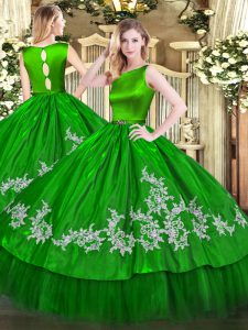 Best Scoop Sleeveless Clasp Handle Sweet 16 Dresses Green Satin and Tulle
