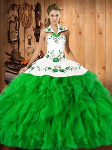 Spectacular Sleeveless Embroidery and Ruffles Lace Up Quinceanera Gowns