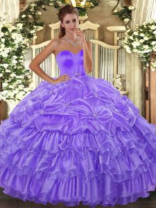 Admirable Lavender Ball Gowns Beading and Ruffled Layers Quince Ball Gowns Lace Up Organza Sleeveless Floor Length