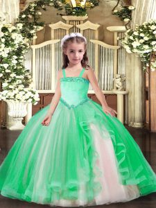 Attractive Turquoise High School Pageant Dress Party and Quinceanera with Appliques Straps Sleeveless Lace Up