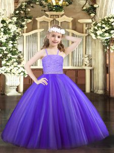 Dramatic Tulle Sleeveless Floor Length Little Girl Pageant Dress and Beading and Lace