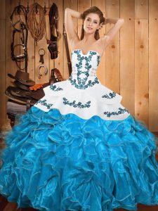Amazing Sleeveless Embroidery and Ruffles Lace Up Sweet 16 Dress