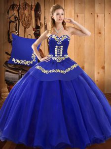 Floor Length Blue 15th Birthday Dress Tulle Sleeveless Ruffles