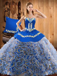 Multi-color 15th Birthday Dress Military Ball and Sweet 16 and Quinceanera with Embroidery Sweetheart Sleeveless Sweep Train Lace Up