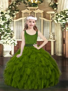 Floor Length Olive Green Pageant Dress for Teens Scoop Sleeveless Zipper