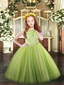 Lovely Floor Length Ball Gowns Sleeveless Yellow Green Little Girl Pageant Dress Zipper