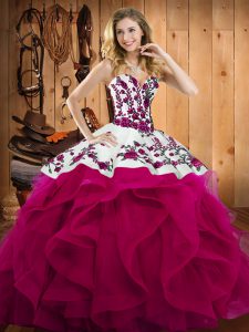 Sophisticated Floor Length Ball Gowns Sleeveless Fuchsia Quinceanera Dresses Lace Up