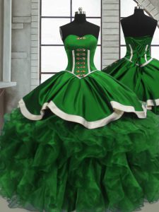 Amazing Floor Length Green 15th Birthday Dress Sweetheart Sleeveless Lace Up
