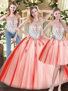 Elegant Scoop Sleeveless Tulle Ball Gown Prom Dress Beading Zipper