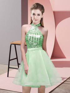 Apple Green Sleeveless Sequins Mini Length Dama Dress for Quinceanera