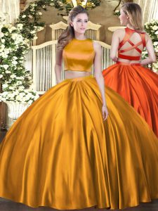 Perfect Orange High-neck Criss Cross Ruching 15th Birthday Dress Sleeveless