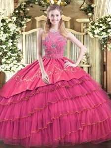 Unique Sleeveless Zipper Floor Length Beading and Embroidery and Ruffled Layers 15th Birthday Dress