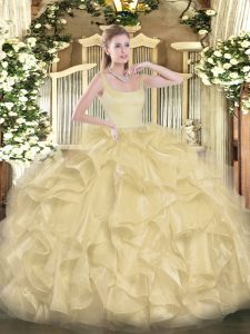 Enchanting Floor Length Ball Gowns Sleeveless Gold Ball Gown Prom Dress Zipper