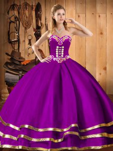 Purple Sweetheart Neckline Embroidery Ball Gown Prom Dress Sleeveless Lace Up