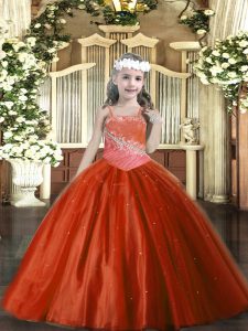 Great Floor Length Rust Red Girls Pageant Dresses Straps Sleeveless Lace Up