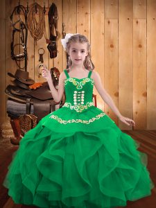 Embroidery and Ruffles Pageant Dress Womens Turquoise Lace Up Sleeveless Floor Length